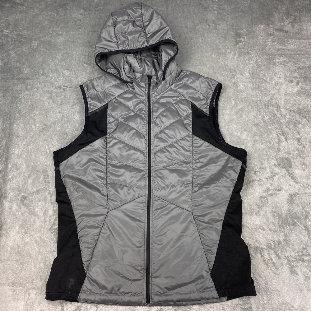 Peak Performance Alum Vest Mens Size XXL Grey Black Hybrid Hooded Puffer Running